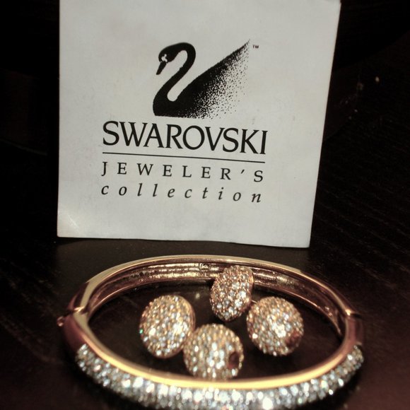 Vintage authentic Swarovski crystal cuff bracelet & dangle earring set - Picture 2 of 14